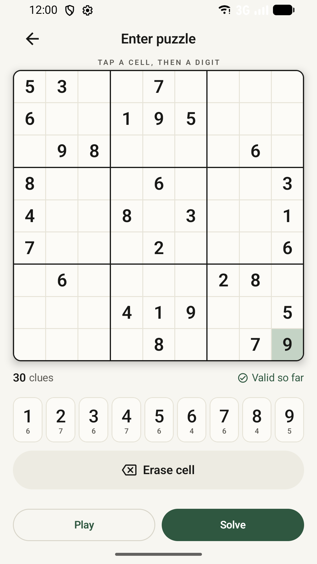 Entering a Sudoku puzzle by hand